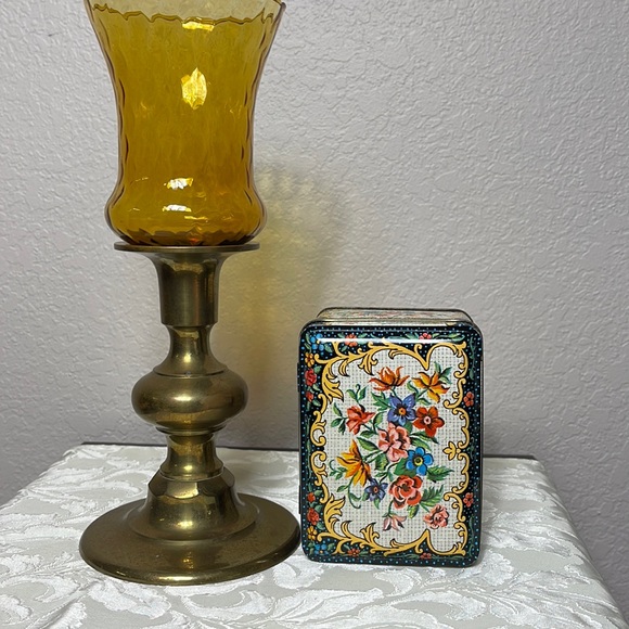 England Made Little Floral Tin Treasure Box Hinged Black Floral - Picture 2 of 10